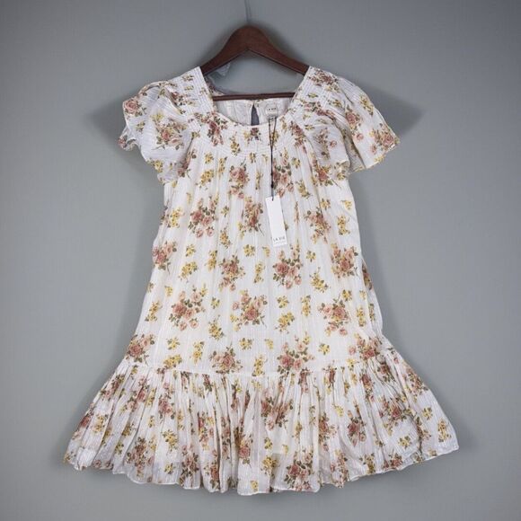 COPY - La Vie REBECCA TAYLOR Milk White Floral Metallic Madeleine Drop Waist Dr… - Picture 1 of 10